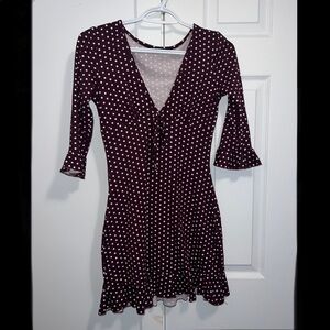 Maroon and white polka dot dress